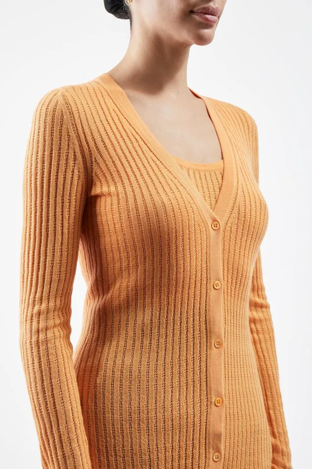 Knitwear Women Gabriela Hearst Homer Pointelle Knit Cardigan In Fluorescent Orange Cashmere Silk