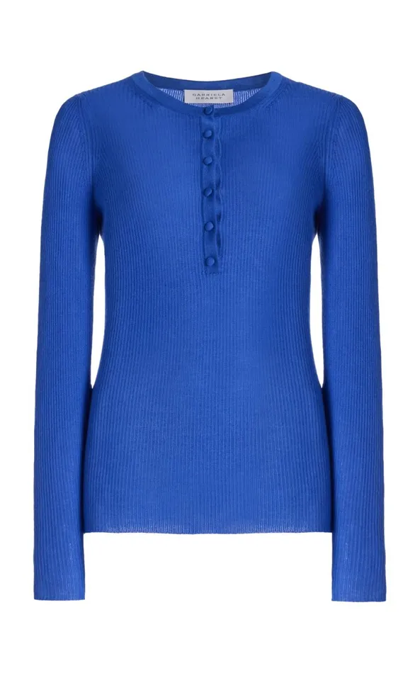 Knitwear Women Gabriela Hearst Julian Knit Henley In Sapphire Cashmere Silk