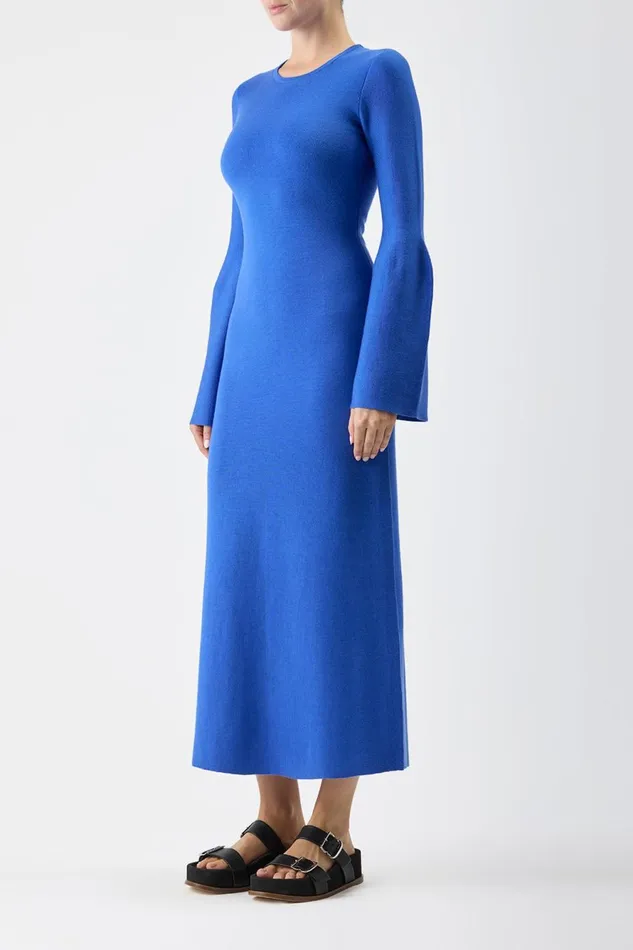 Knitwear Women Gabriela Hearst Palanco Knit Midi Dress In Sapphire Merino Wool Cashmere Knitwear Women Gabriela Hearst Palanco Knit Midi Dress In Sapphire Merino Wool Cashmere