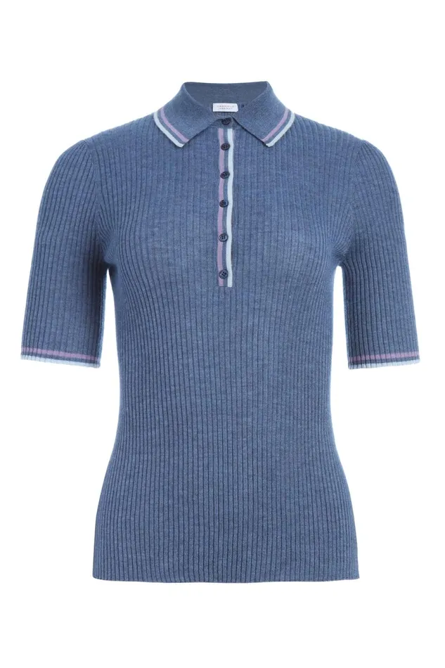 Knitwear Women Gabriela Hearst Perro Knit Polo In Denim Blue Cashmere Silk