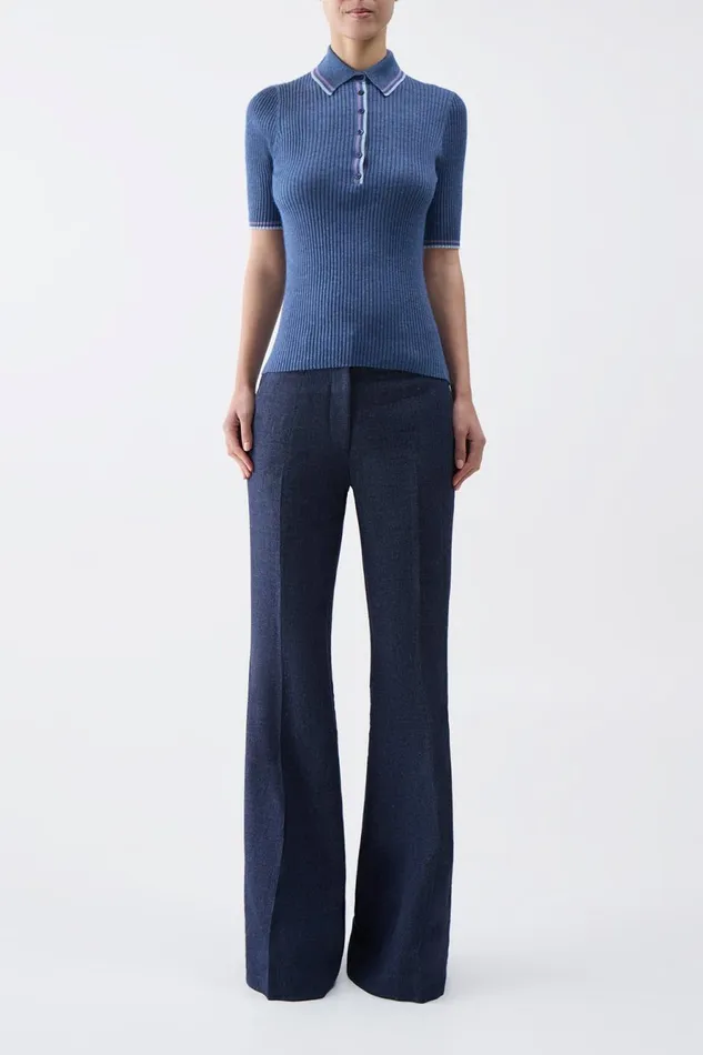 Knitwear Women Gabriela Hearst Perro Knit Polo In Denim Blue Cashmere Silk