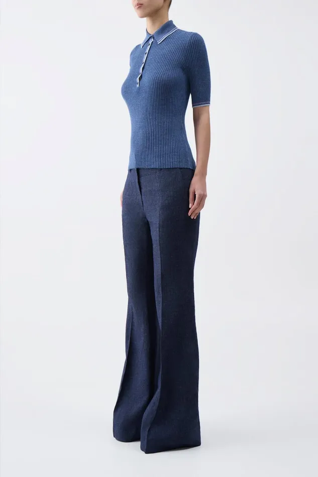Knitwear Women Gabriela Hearst Perro Knit Polo In Denim Blue Cashmere Silk