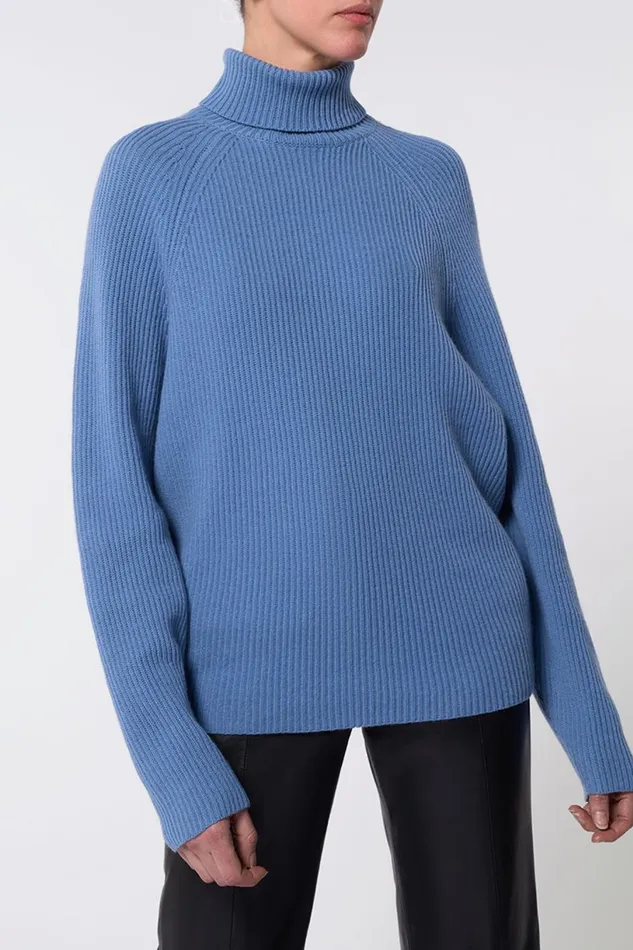 Knitwear Women Gabriela Hearst Wigman Knit Turtleneck Sweater In Light Blue Denim Cashmere