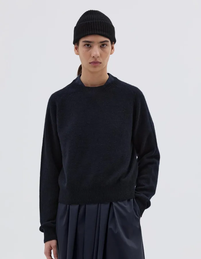Knitwear Women Margaret Howell Short Classic Crew Neck Dark Navy Twist