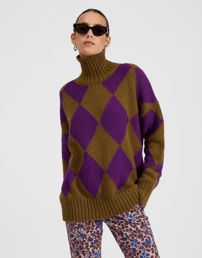 La Double J Argyle Sweater Greenpurple Women Knitwear