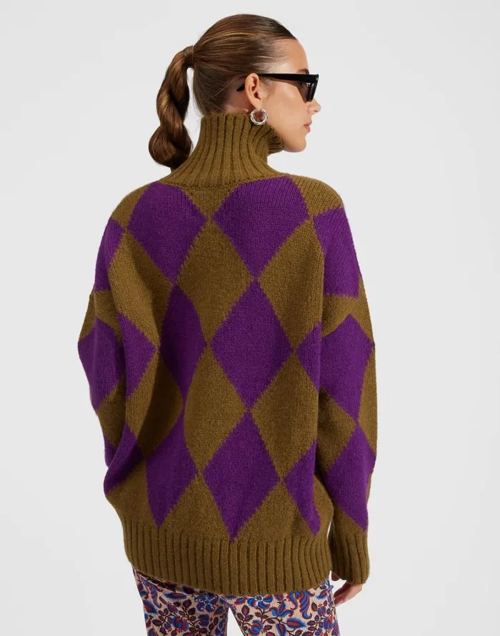 La Double J Argyle Sweater Greenpurple Women Knitwear La Double J Argyle Sweater Greenpurple Women Knitwear