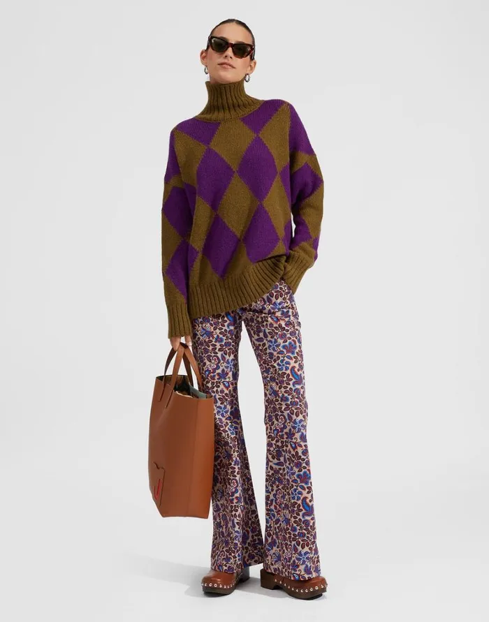 La Double J Argyle Sweater Greenpurple Women Knitwear La Double J Argyle Sweater Greenpurple Women Knitwear