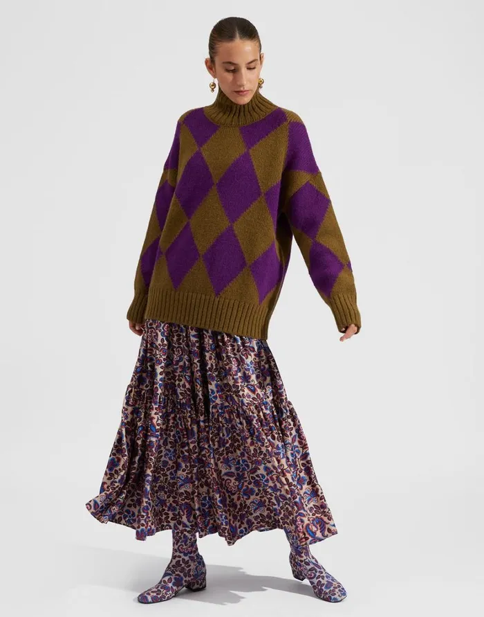La Double J Argyle Sweater Greenpurple Women Knitwear La Double J Argyle Sweater Greenpurple Women Knitwear