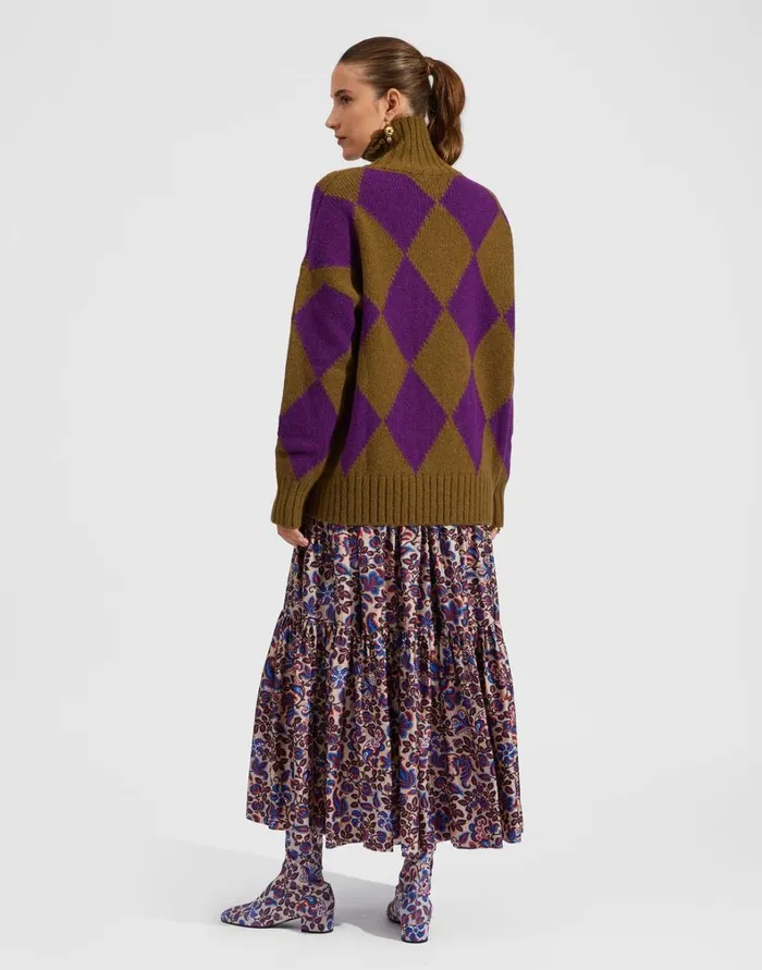 La Double J Argyle Sweater Greenpurple Women Knitwear La Double J Argyle Sweater Greenpurple Women Knitwear