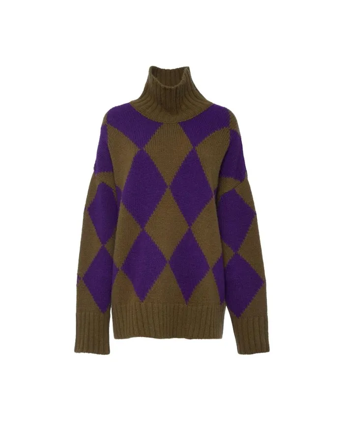 La Double J Argyle Sweater Greenpurple Women Knitwear La Double J Argyle Sweater Greenpurple Women Knitwear