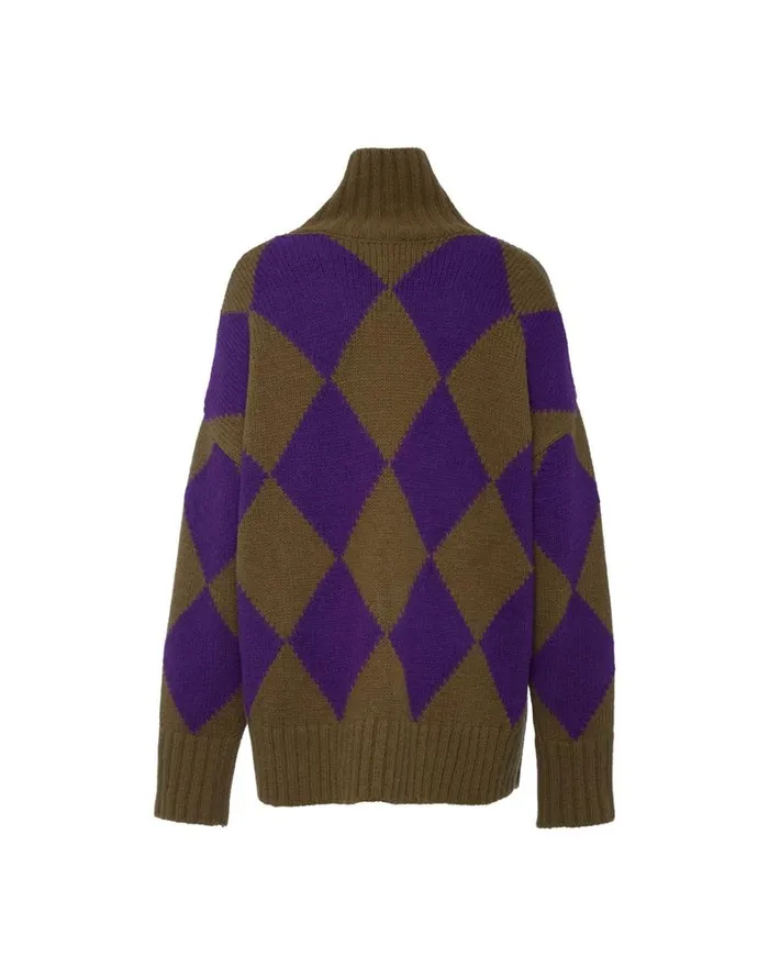 La Double J Argyle Sweater Greenpurple Women Knitwear La Double J Argyle Sweater Greenpurple Women Knitwear