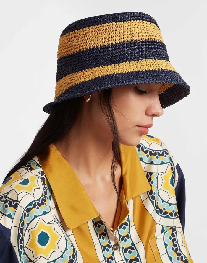 La Double J Bucket Hat Color Block Navy Women Hats