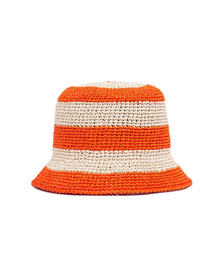 La Double J Bucket Hat Raffia Bicolore Arancio In Raffia Crochet Women Hats