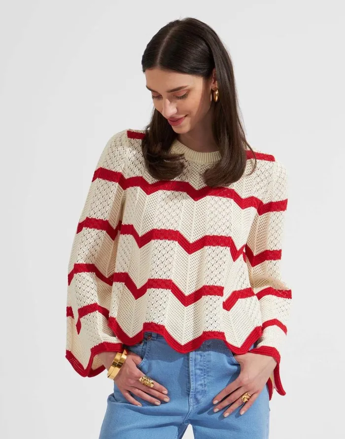 La Double J Chevron Crop Sweater Red In Knit Chevron Women Knitwear