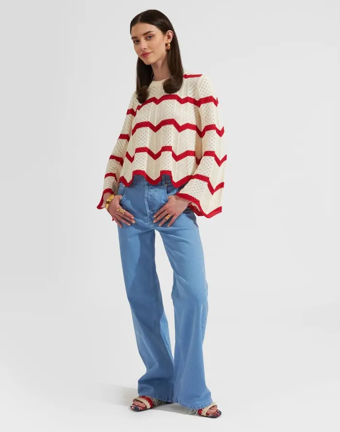 La Double J Chevron Crop Sweater Red In Knit Chevron Women Knitwear La Double J Chevron Crop Sweater Red In Knit Chevron Women Knitwear