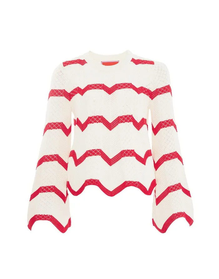 La Double J Chevron Crop Sweater Red In Knit Chevron Women Knitwear La Double J Chevron Crop Sweater Red In Knit Chevron Women Knitwear