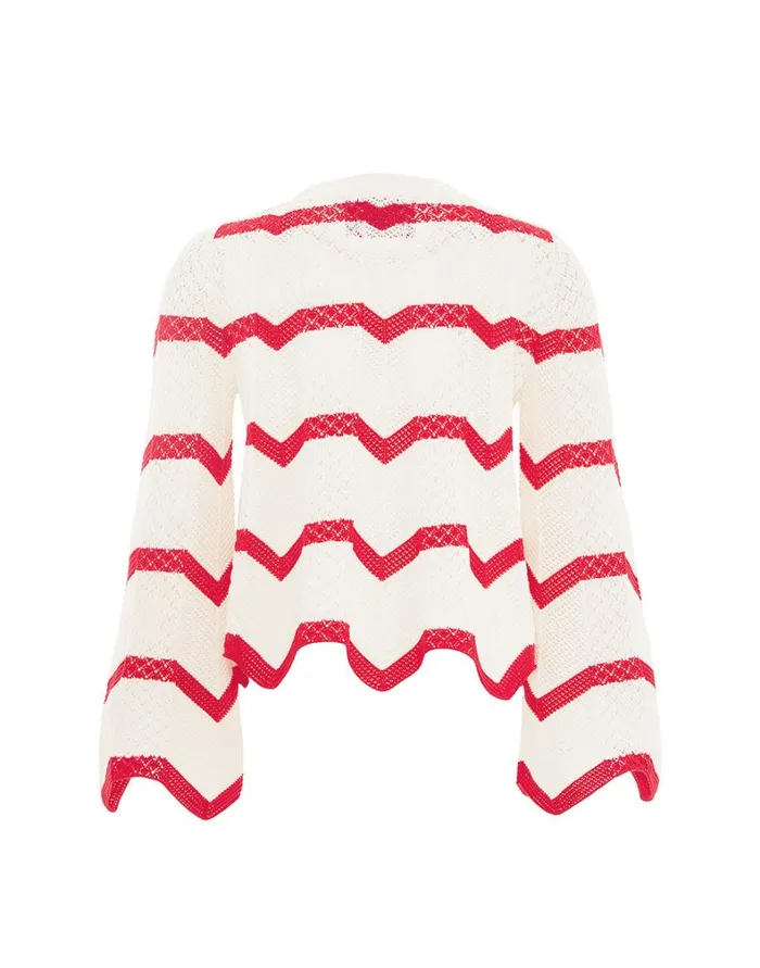 La Double J Chevron Crop Sweater Red In Knit Chevron Women Knitwear La Double J Chevron Crop Sweater Red In Knit Chevron Women Knitwear