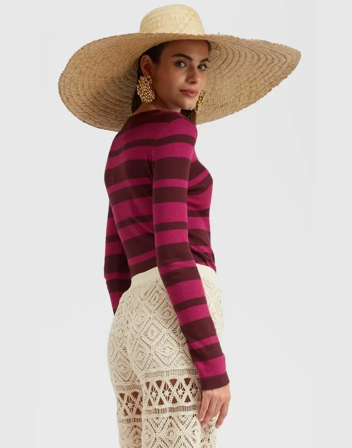 La Double J Crew Top Solid Fuchsia Women Knitwear La Double J Crew Top Solid Fuchsia Women Knitwear