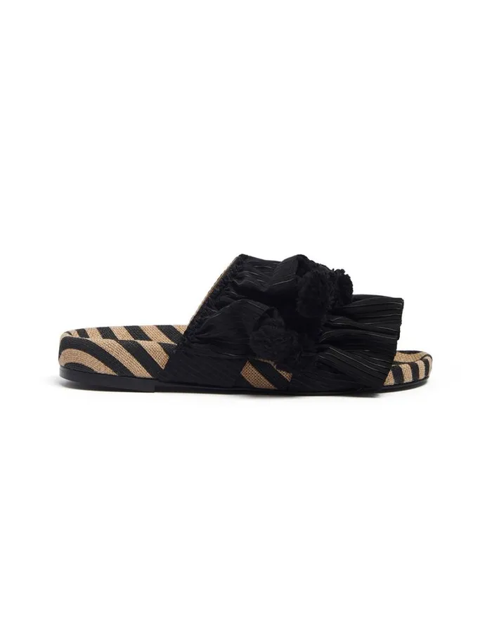 La Double J Pimento Slide Solid Black Women Shoes