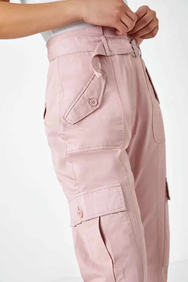 Light Pink Utility Cargo Pocket Cropped Trousers Women Roman Trousers