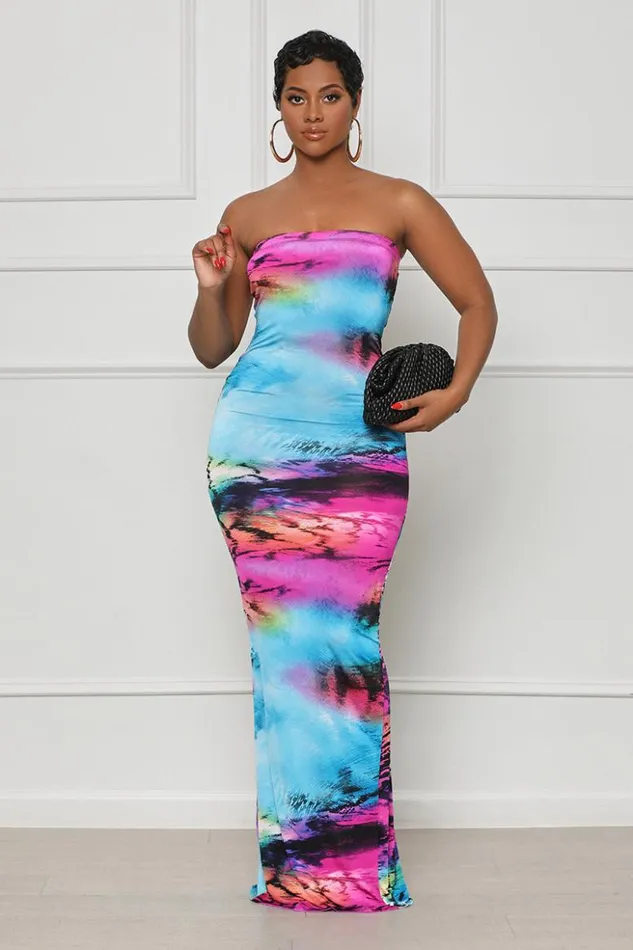 Lilly039s Kloset Dresses Evening Glow Tube Dress Blue MultiFINAL SALE 8211 Women