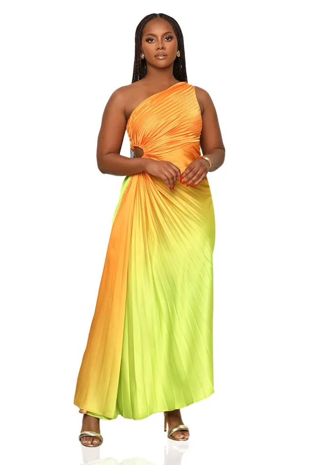 Lilly039s Kloset Dresses Tangerine Burst One Shoulder Dress Orange Multi FINAL SALE 8211 Women