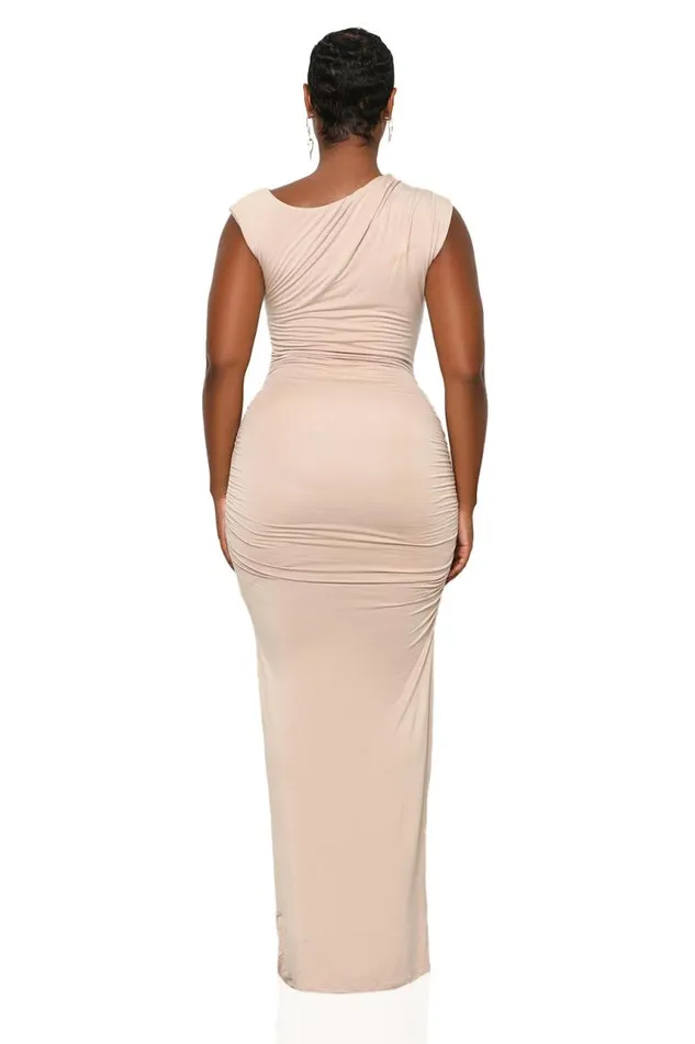 Lilly039s Kloset Dresses That Girl Ruched Maxi Dress Beige 8211 Women