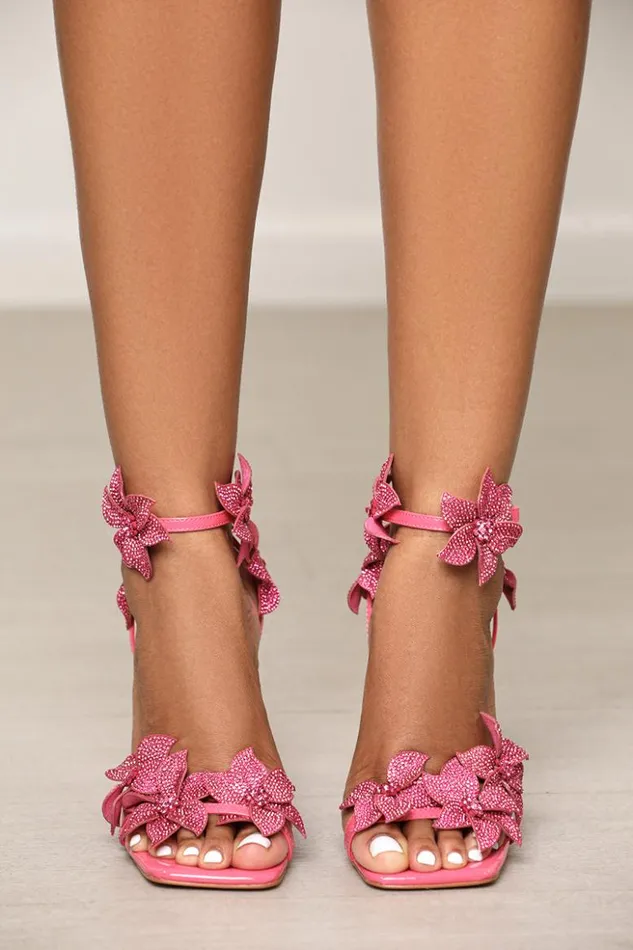 Lilly039s Kloset Heels Romi Lace Up Flower Heel Pink FINAL SALE 8211 Women