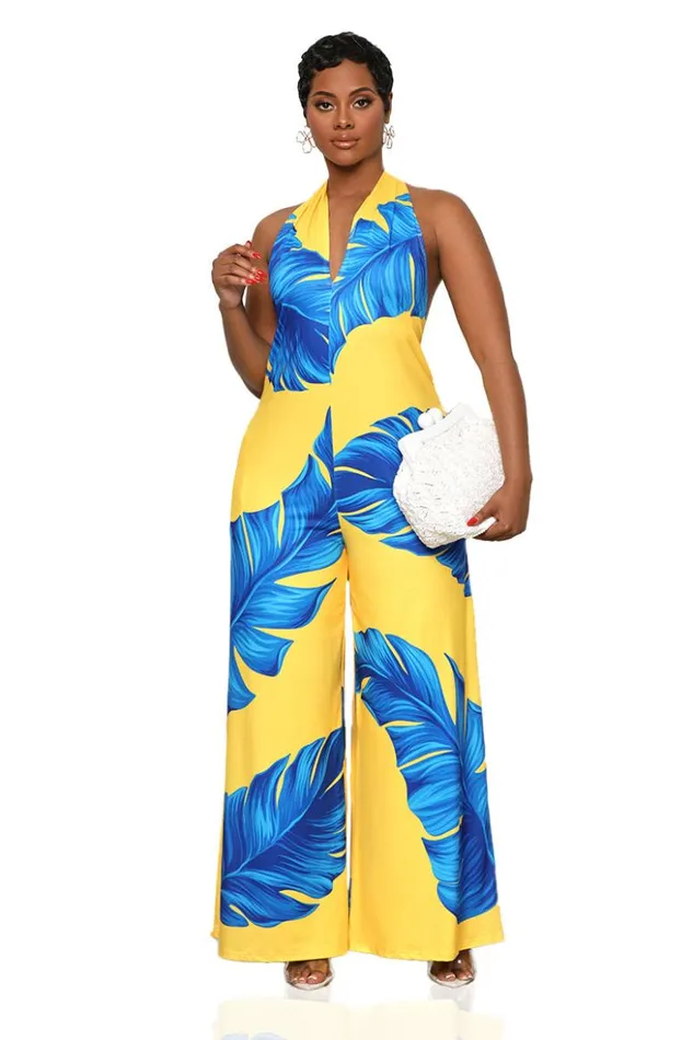 Lilly039s Kloset Jumpsuits and Rompers Cabana Palm Print Jumpsuit Yellow Multi FINAL SALE 8211 Women