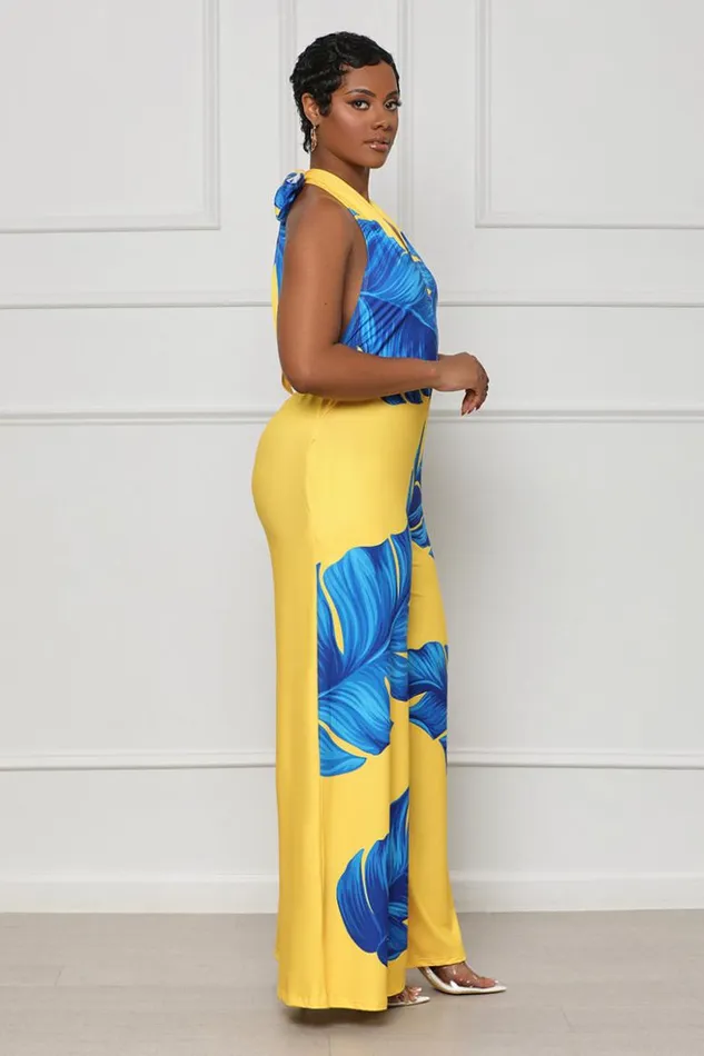 Lilly039s Kloset Jumpsuits and Rompers Cabana Palm Print Jumpsuit Yellow Multi FINAL SALE 8211 Women