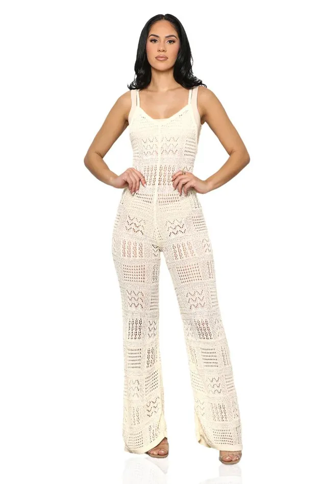 Lilly039s Kloset Jumpsuits and Rompers Island Escape Crochet Jumpsuit Cream FINAL SALE 8211 Women