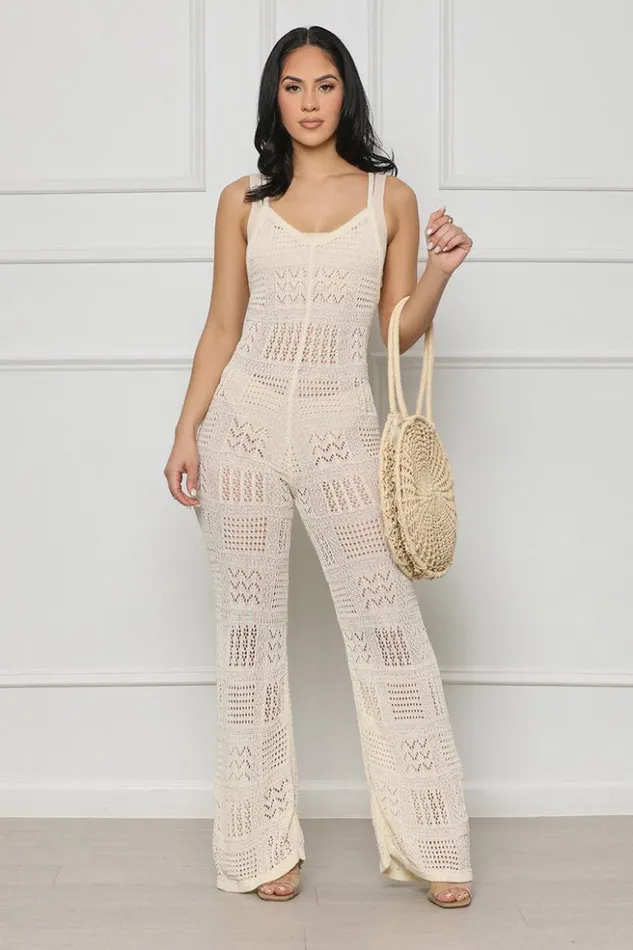 Lilly039s Kloset Jumpsuits and Rompers Island Escape Crochet Jumpsuit Cream FINAL SALE 8211 Women