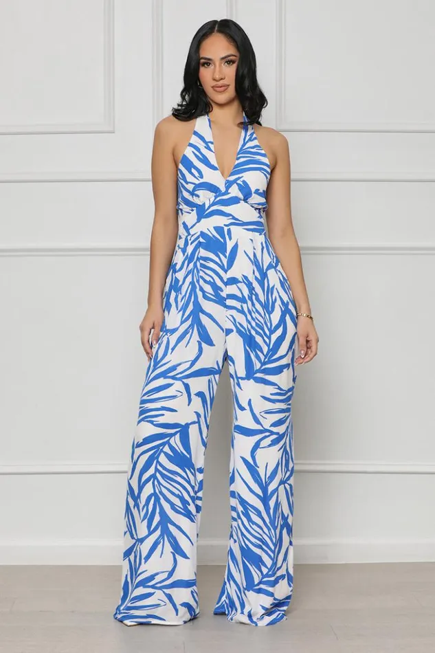 Lilly039s Kloset Jumpsuits and Rompers Take A Trip Halter Jumpsuit Blue MultiFINAL SALE 8211 Women