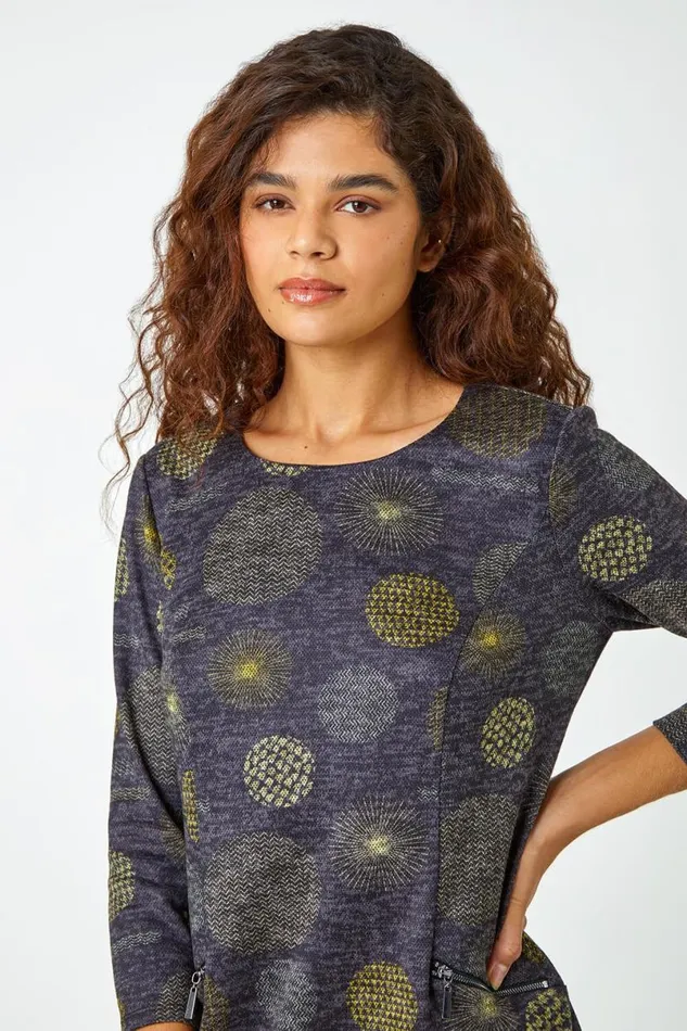 Lime Spot Print Shift Stretch Dress Women Roman Dresses