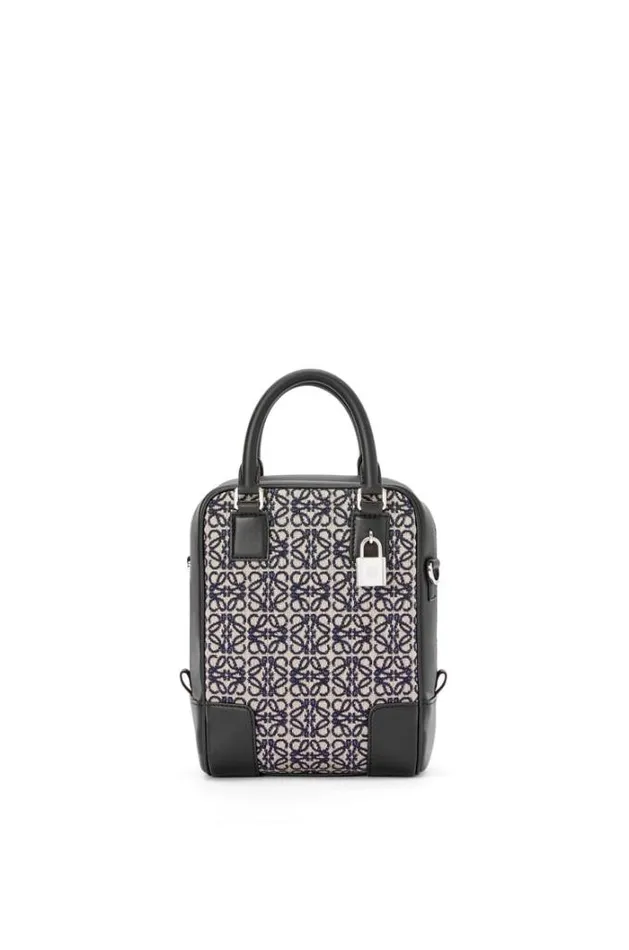 Loewe Amazona 15 In Anagram Jacquard And Calfskin Navyblack Men Tote Bags