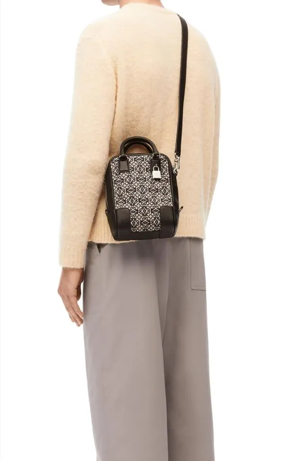Loewe Amazona 15 In Anagram Jacquard And Calfskin Navyblack Men Tote Bags