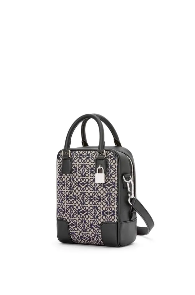 Loewe Amazona 15 In Anagram Jacquard And Calfskin Navyblack Men Tote Bags