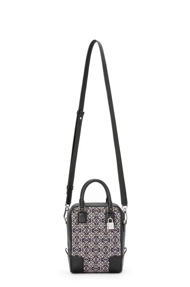 Loewe Amazona 15 In Anagram Jacquard And Calfskin Navyblack Men Tote Bags
