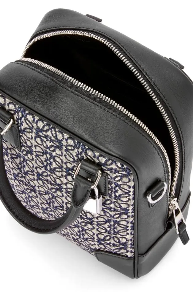 Loewe Amazona 15 In Anagram Jacquard And Calfskin Navyblack Men Tote Bags