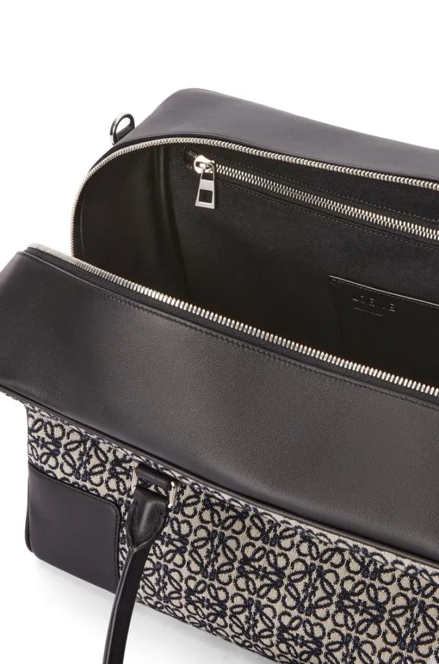 Loewe Amazona 44 Bag In Anagram Jacquard And Calfskin Navyblack Women Tote and Top Handle Bags