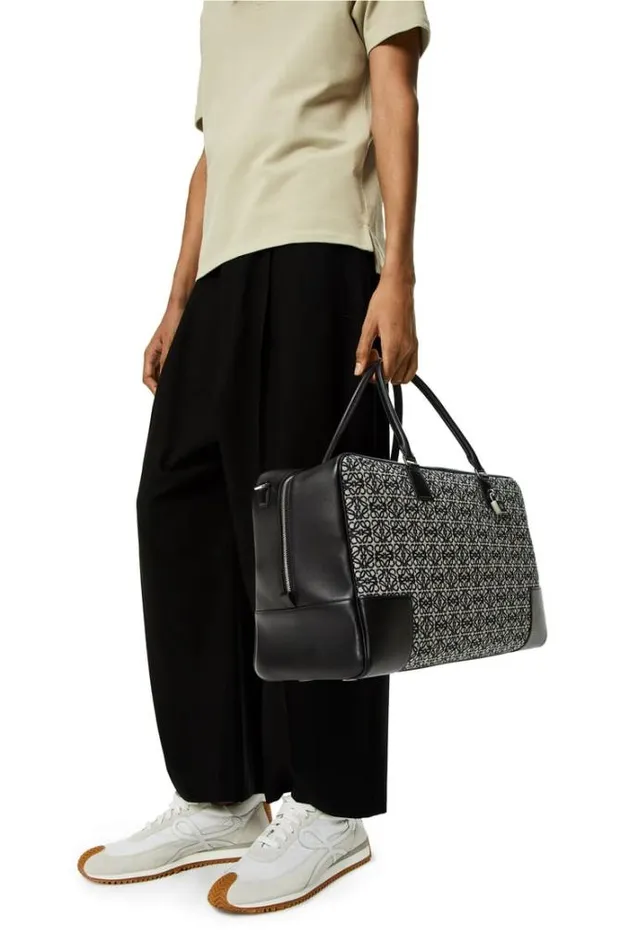 Loewe Amazona 44 Bag In Anagram Jacquard And Calfskin Navyblack Women Tote and Top Handle Bags