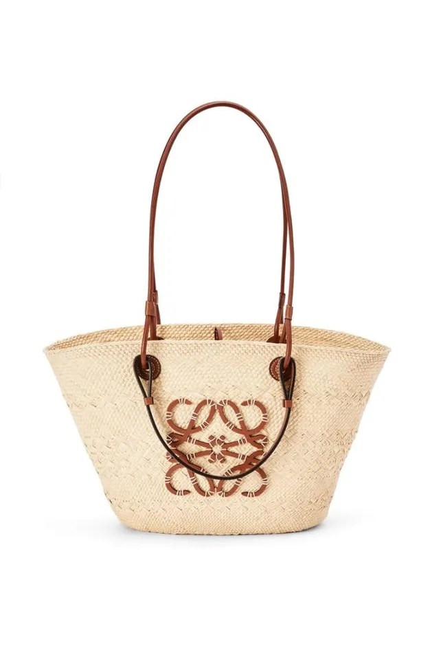 Loewe Anagram Basket Bag In Iraca Palm And Calfskin Naturaltan Women Baskets
