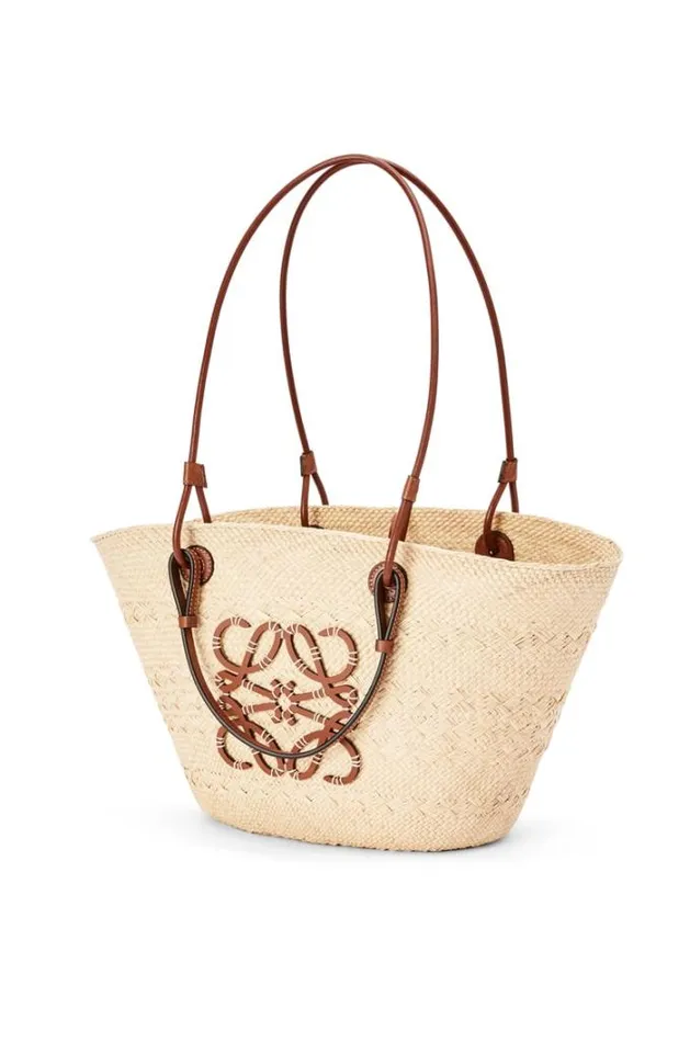 Loewe Anagram Basket Bag In Iraca Palm And Calfskin Naturaltan Women Baskets