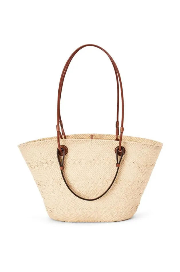 Loewe Anagram Basket Bag In Iraca Palm And Calfskin Naturaltan Women Baskets