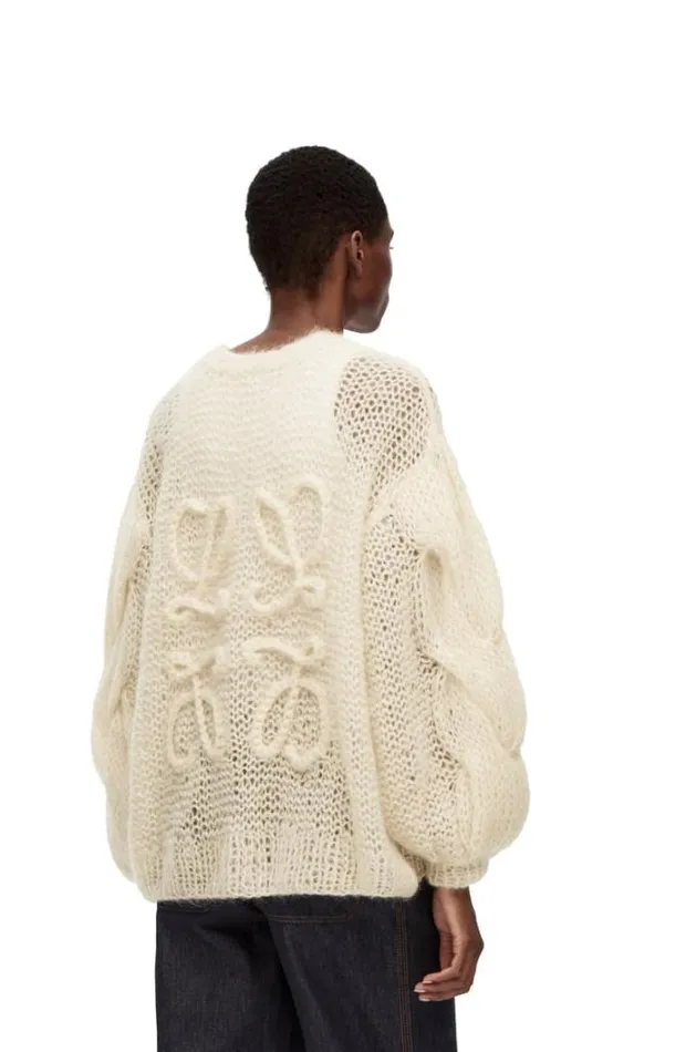 Loewe Anagram Cardigan In Mohair Ecru Women Knitwear