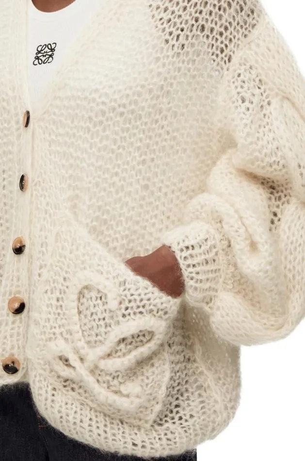 Loewe Anagram Cardigan In Mohair Ecru Women Knitwear