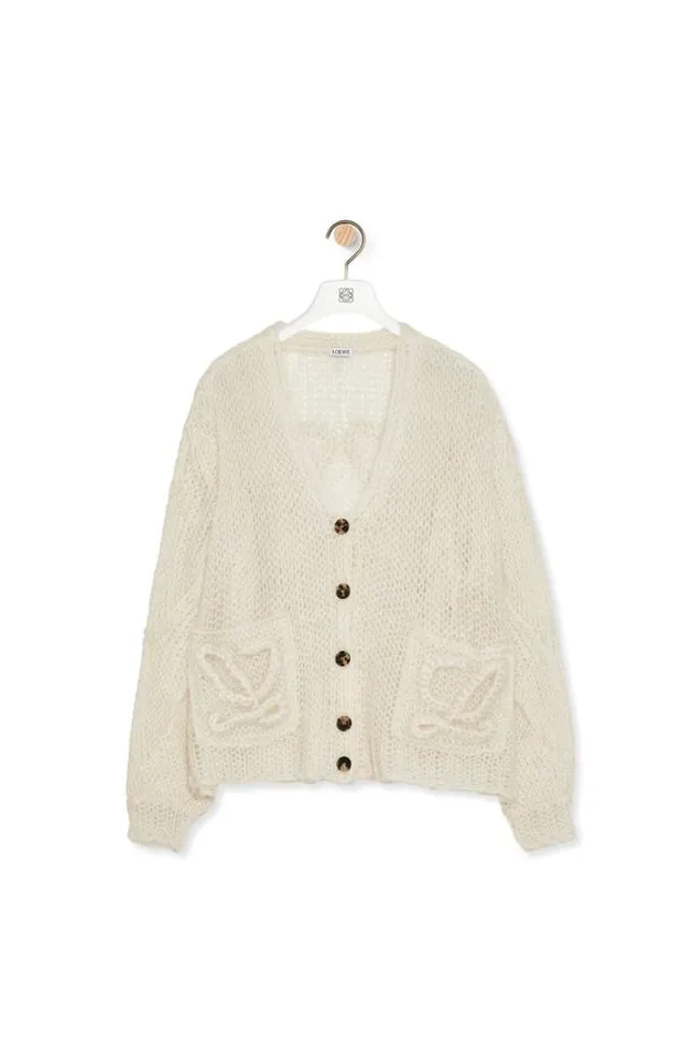 Loewe Anagram Cardigan In Mohair Ecru Women Knitwear
