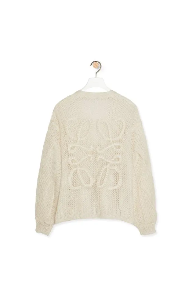 Loewe Anagram Cardigan In Mohair Ecru Women Knitwear