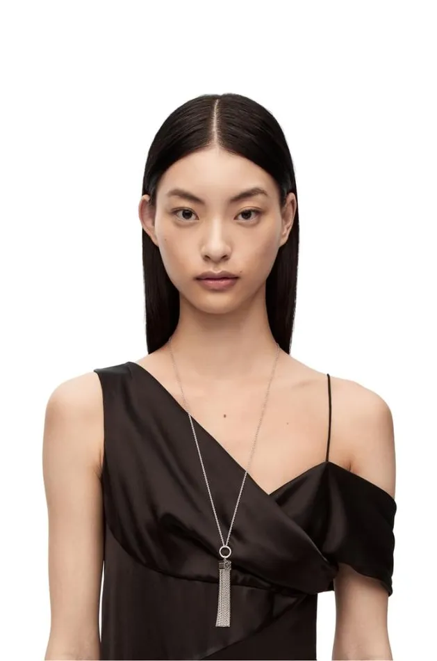 Loewe Anagram Fringe Necklace In Sterling Silver Silver Women Silver Jewellery