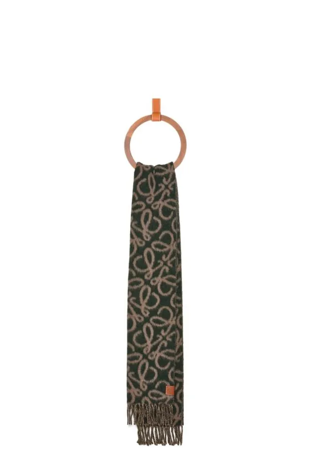 Loewe Anagram Scarf In Alpaca And Wool Dark Greenwhite Men Scarves
